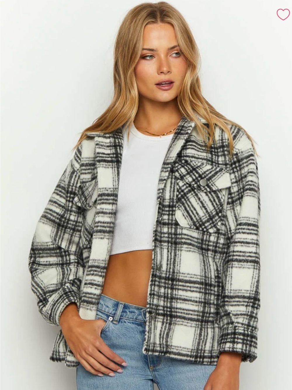 POL Black & White Plaid Utility Shacket